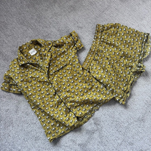 Keva Camel Print Pajama Set Women’s M Mustard Yellow Button Up Shorts - Picture 6 of 14